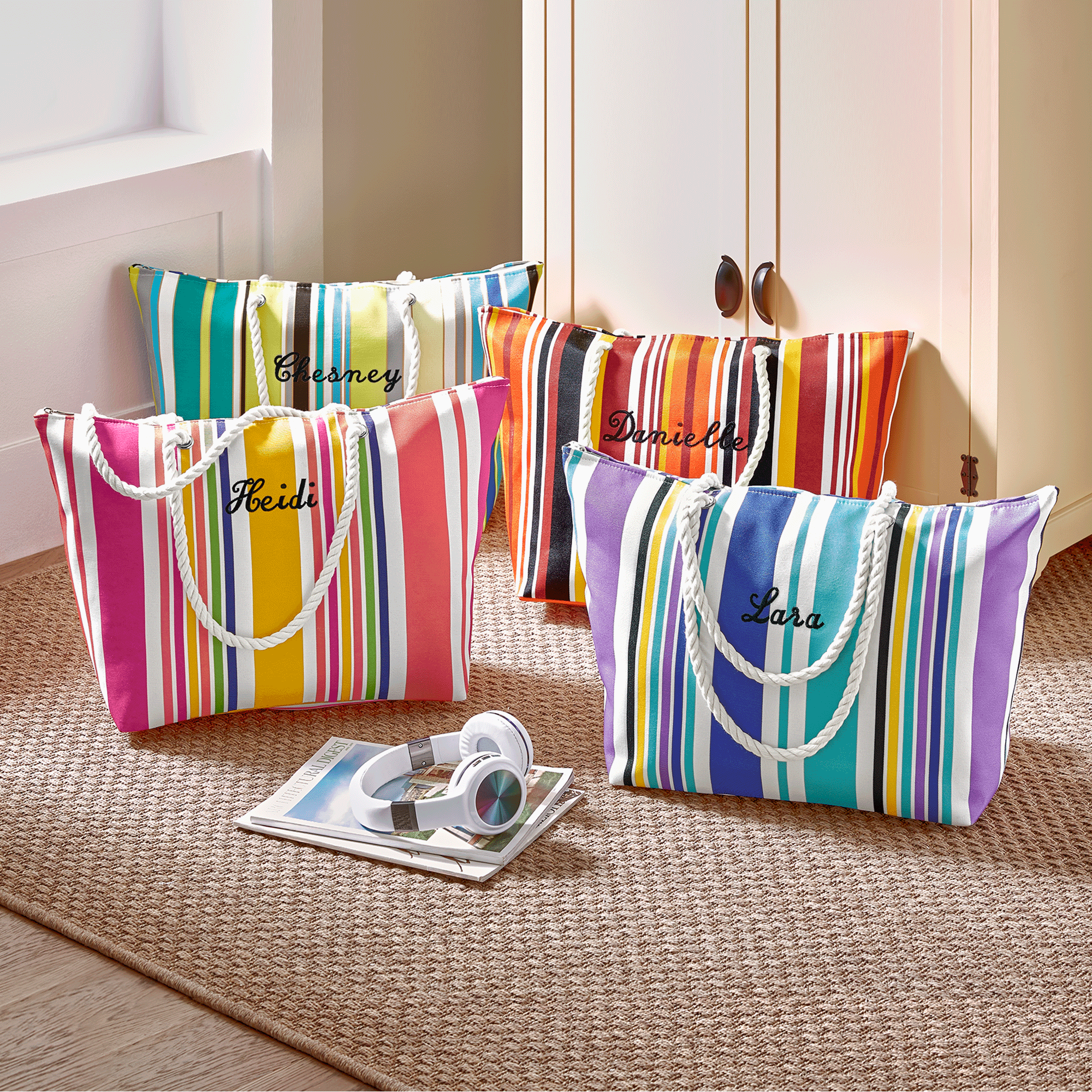 Personalized Striped Tote, , large