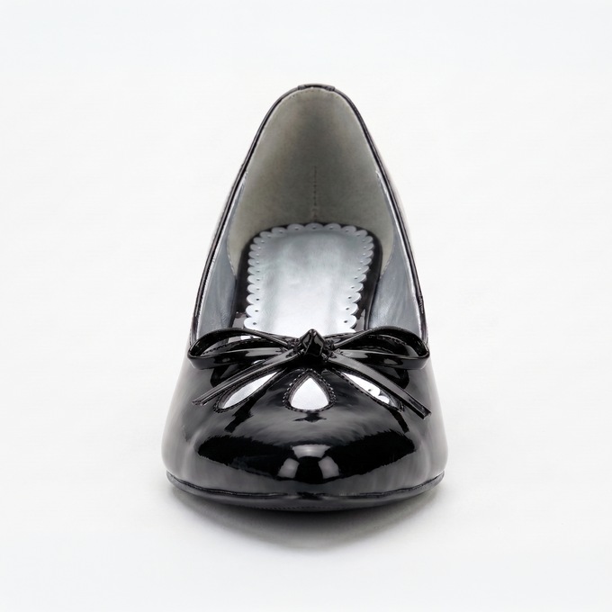 Midnight Velvet Cutout Bow Kitten Heel, Black Patent, large