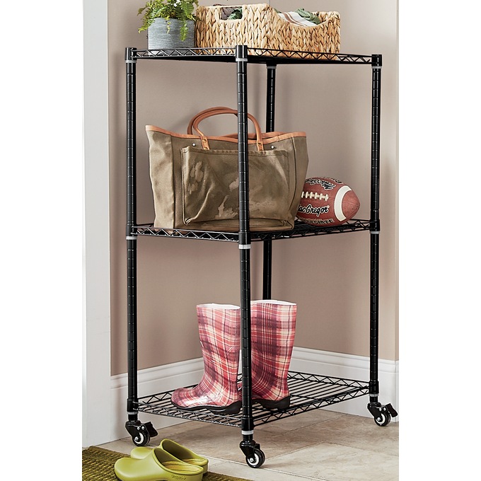 3-Tier Mobile Tower Shelf, Black, large