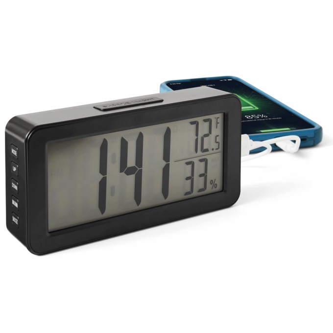 Digital Clock with Charging Ports, Black, large