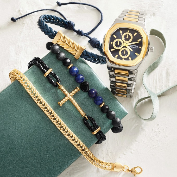 Men’s Two-Tone Watch & 4-Piece Bracelet Set, , large