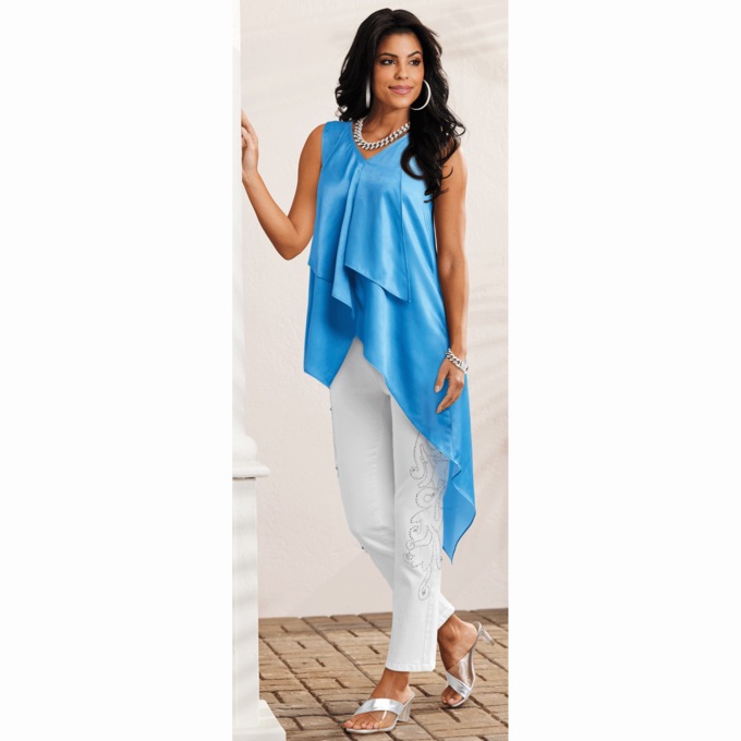 Valentina High-Low Tunic with V-Neck and Asymmetric layers, , large
