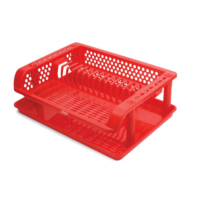 Ginny's Single-Tier Dish Rack with Tray, Delicious Red, large
