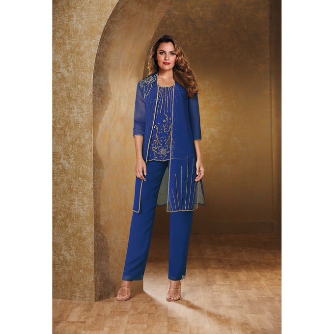 Annette 3-Piece Beaded Pant Set, Cobalt, large