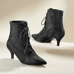 Lace and Faux-Suede Bootie for Women with Back Zip and 2.5&quot; Heel, , large
