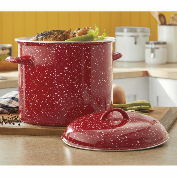 12-Quart Enameled Steel Stockpot & Lid with Speckled Finish, , large