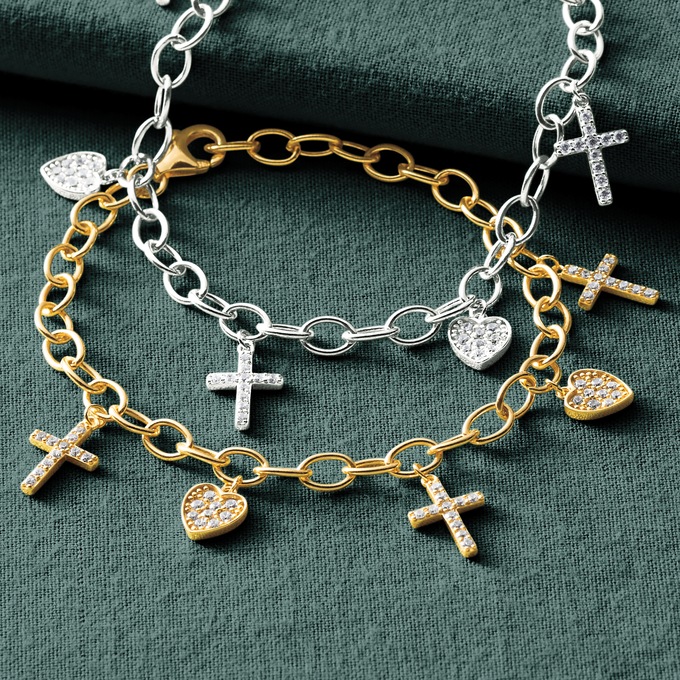 Heart/Cross Cubic Zirconia Bracelet, , large