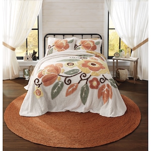 Autumnal Floral Chenille Bedspread, , large