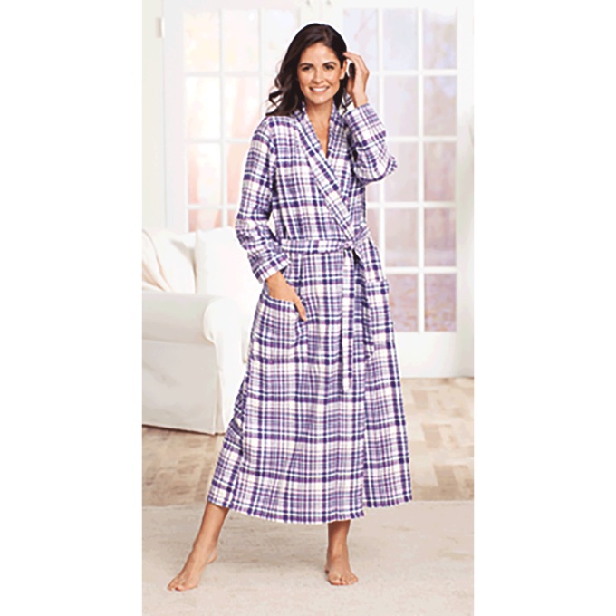 Women's Flannel Wrap Robe, , large
