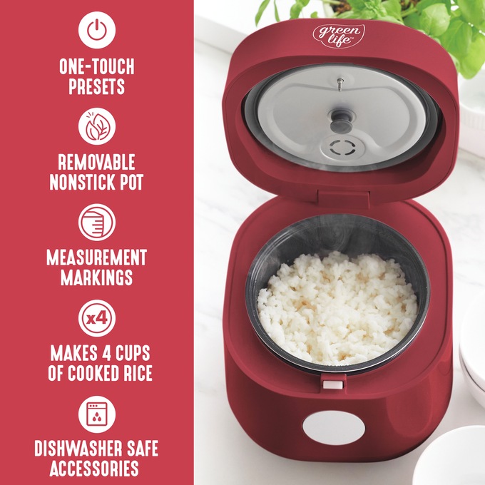 Greenlife 4-Cup Rice and Grains Cooker, Red, large