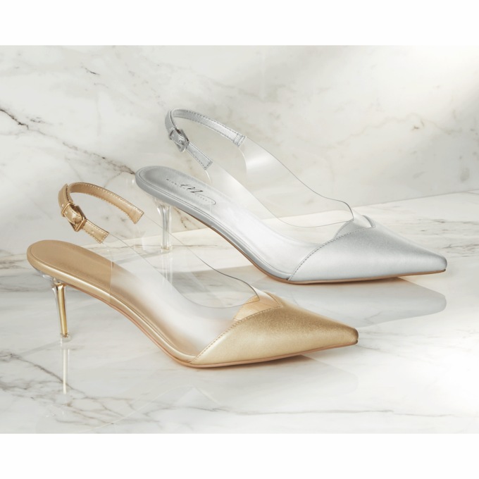 Metallic And Vinyl Slingback for Women with Memory Foam and 2.75" Stiletto Heel, , large