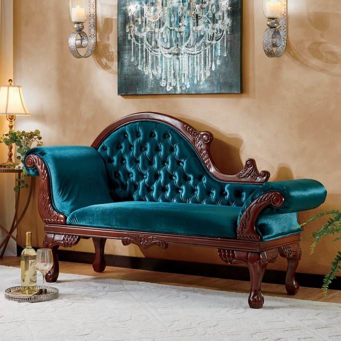 Victorian Era Chaise, Teal, large