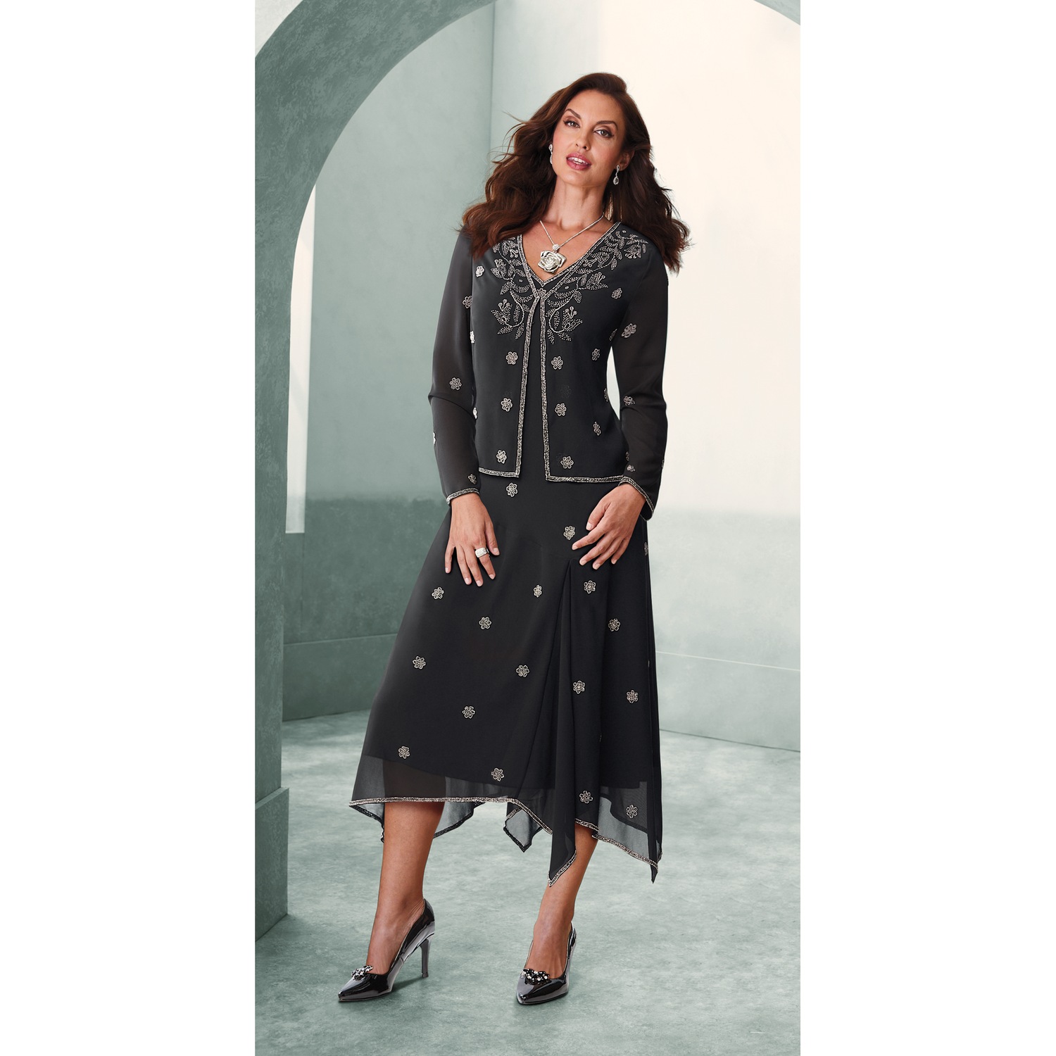 Beaded jacket dress clearance