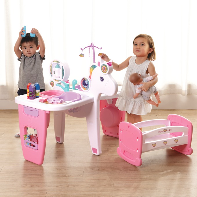 23-Piece Nursery Station with Crib, Pink, large