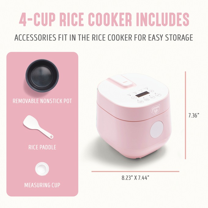 Greenlife 4-Cup Rice and Grains Cooker, Pink, large