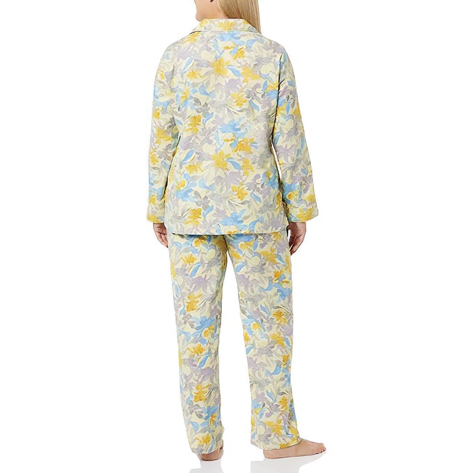 Cozee Corner Printed Flannel Pajamas, Yellow Floral, large