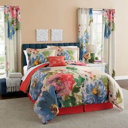 Painted Peonies Comforter Set, Accent Pillow and Window Treatments, , large