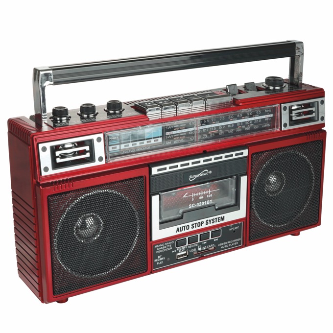 Supersonic 4-Band Radio and Cassette Player with Bluetooth, Red, large