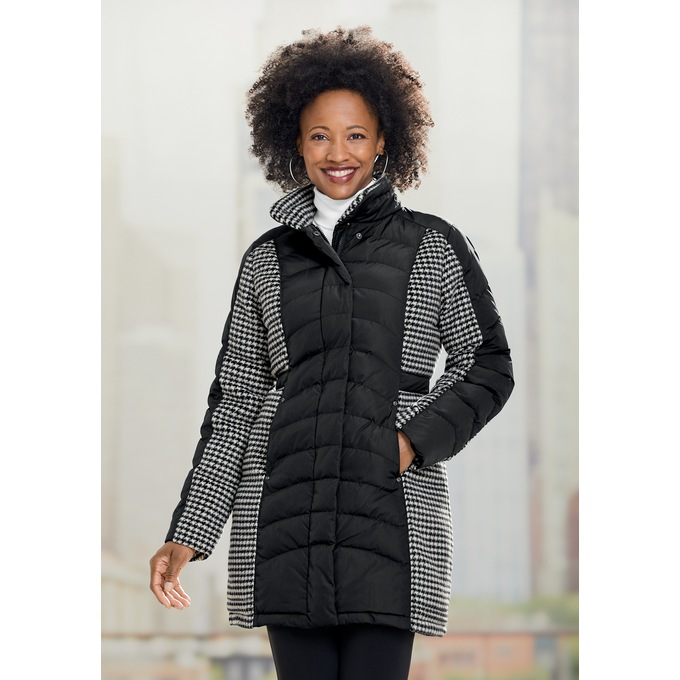 Snowfall Pattern Puffer Parka, Black, large