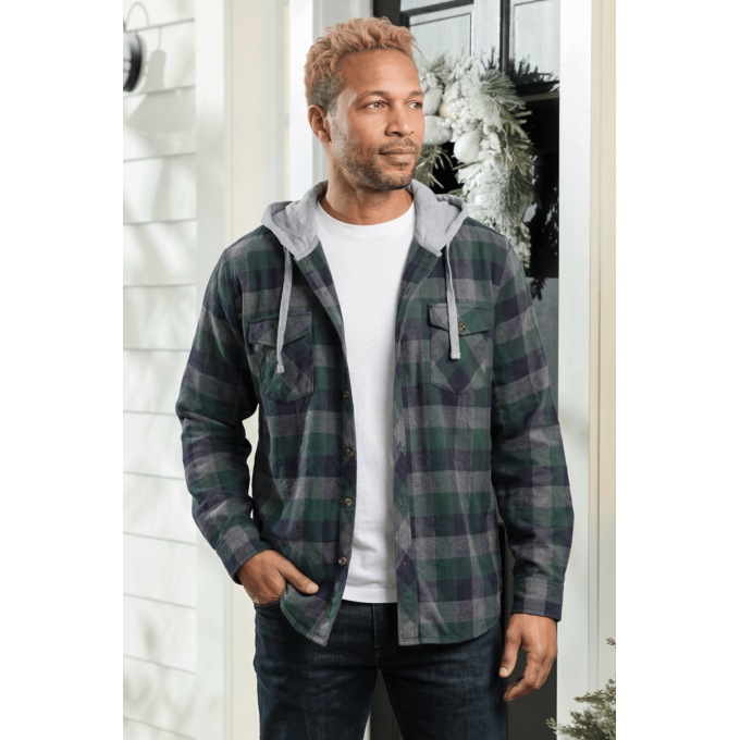 Men's Cotton Flannel with Fleece Hoodie, , large