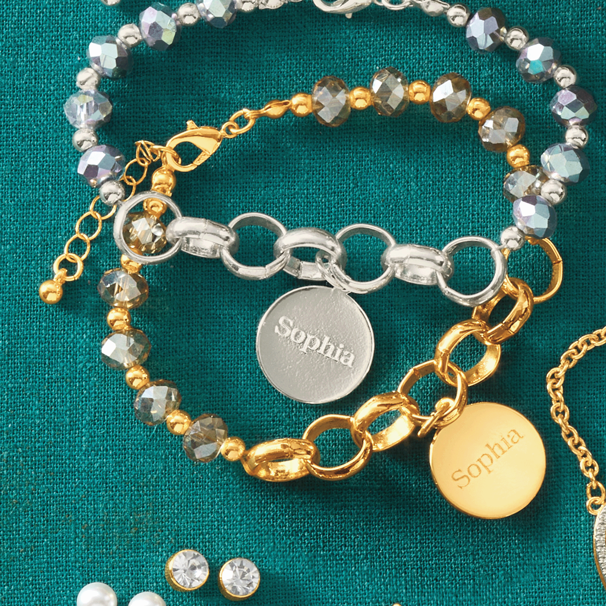 Personalized Name Round/Link/Crystal Bracelet, , large