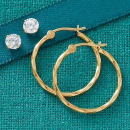 10K Gold Cubic Zirconia 2-Pair Post and Hoop Earring Set, , large