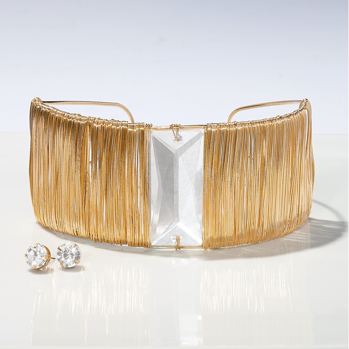 Wire & Crystal Choker & Earring Set, , large
