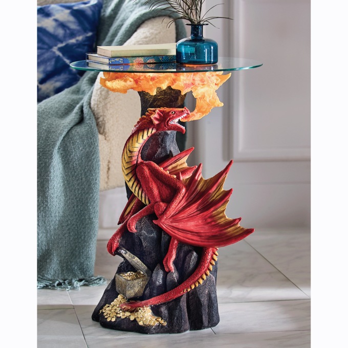 Lit Fire Dragon Accent Table, , large