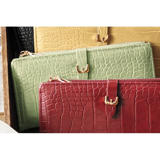 Women's Faux-Croco Wallet, Green, large