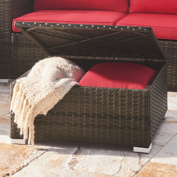 Wicker Storage Ottoman, , large
