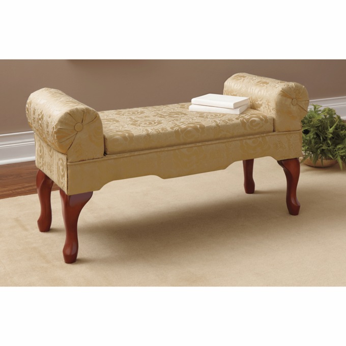 Upholstered Rose Storage Bench, Gold, large