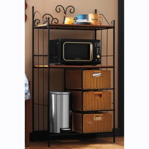 Leyla Scroll Kitchen Microwave Stand with Baskets, , large