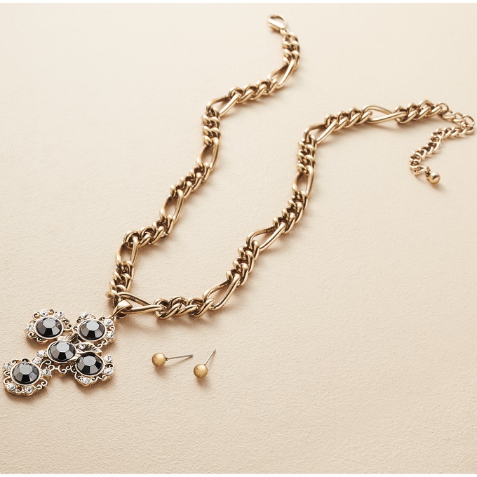 Crystal Cross Necklace and Earring Set, , large