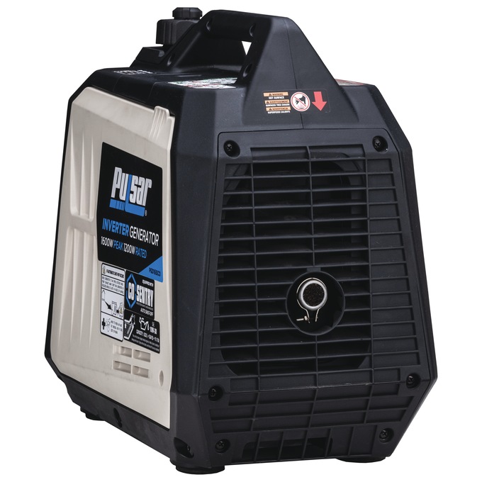 Pulsar 1600W/1200W Portable Gas Inverter Generator, Recoil Start with CO Alert, Black, large