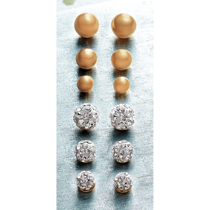 6-Pair Cubic Zirconia & Ball Post Earrings Set, , large