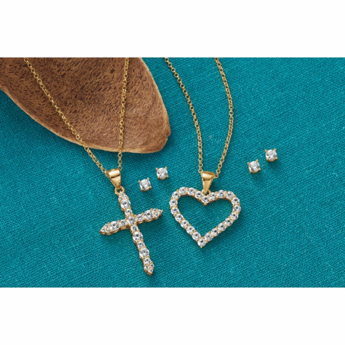 Lab White Sapphire Necklace and Earring Set, , large