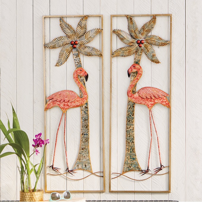 2 Piece Flamingos With Palm Trees Wall Art Set Montgomery Ward