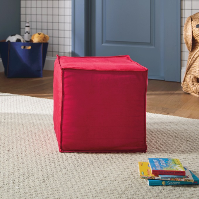 Kids&rsquo; Cube Pouf, Red, large