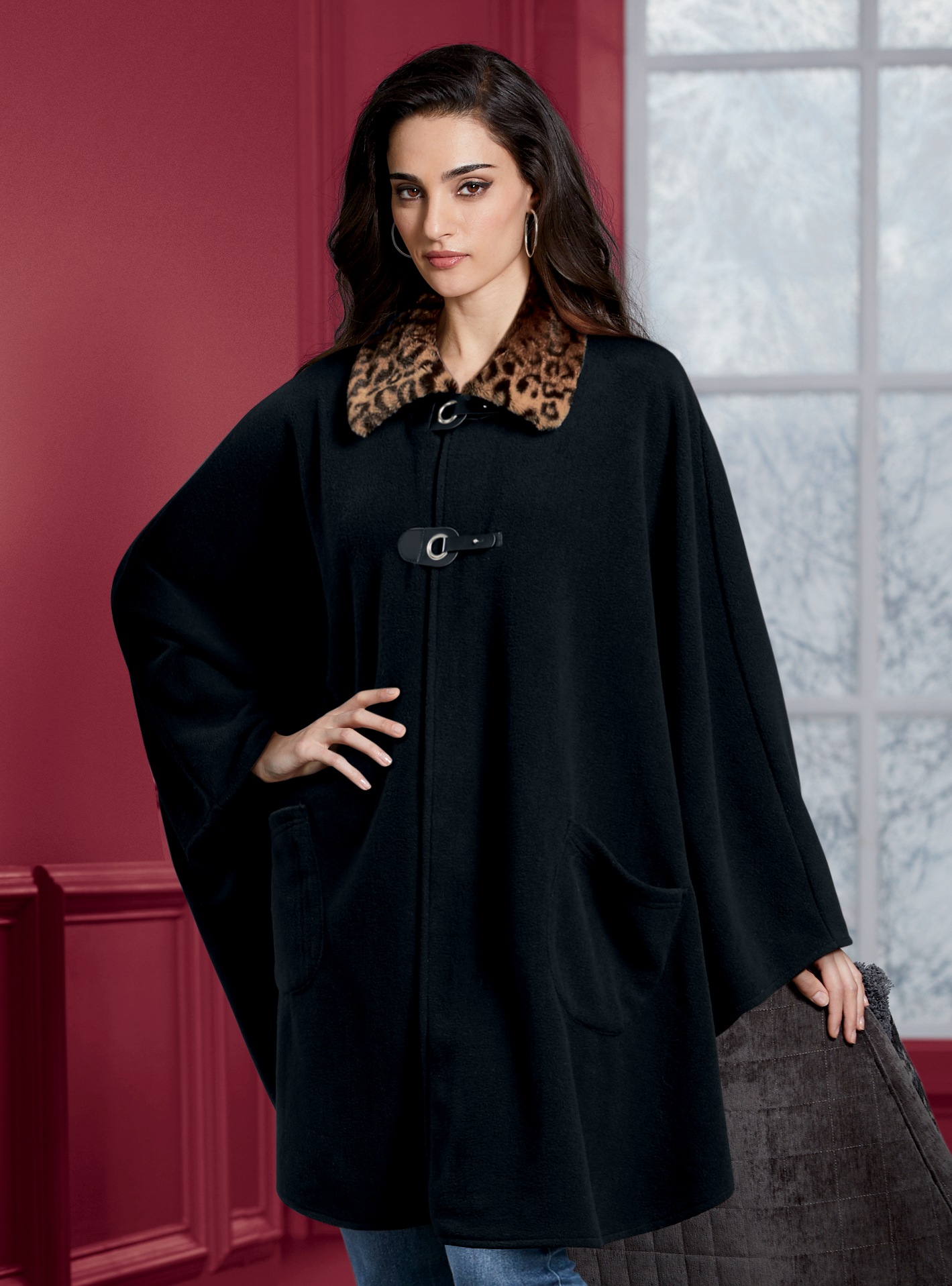 faux fur black cape