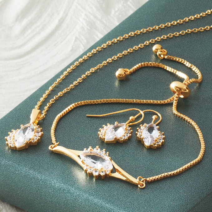 Cubic Zirconia Marquise Pendant, Bracelet & Earring Set, White, large