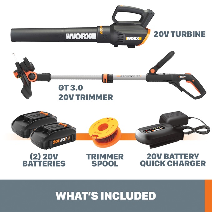 Worx Power Share 20V GT 3.0 Trimmer & Turbine Blower (Batteries & Charger Included), , large