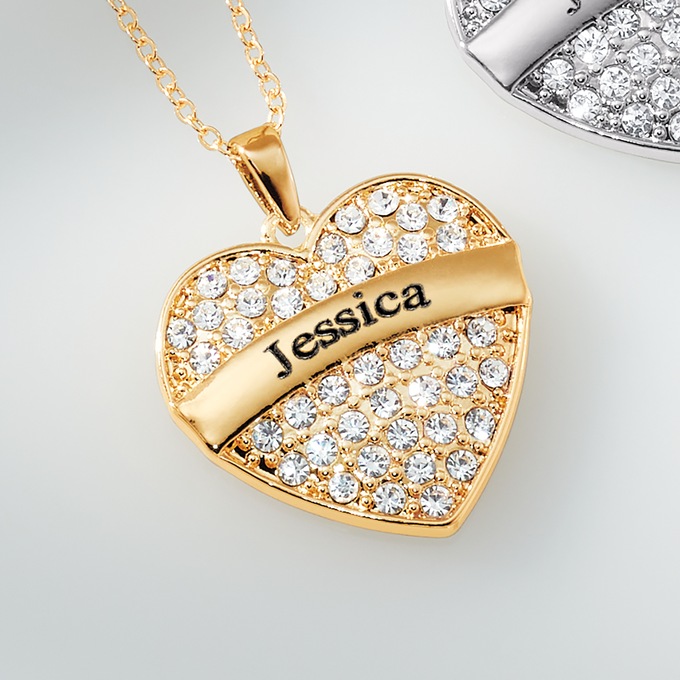 Name Heart Crystal Pendant, , large