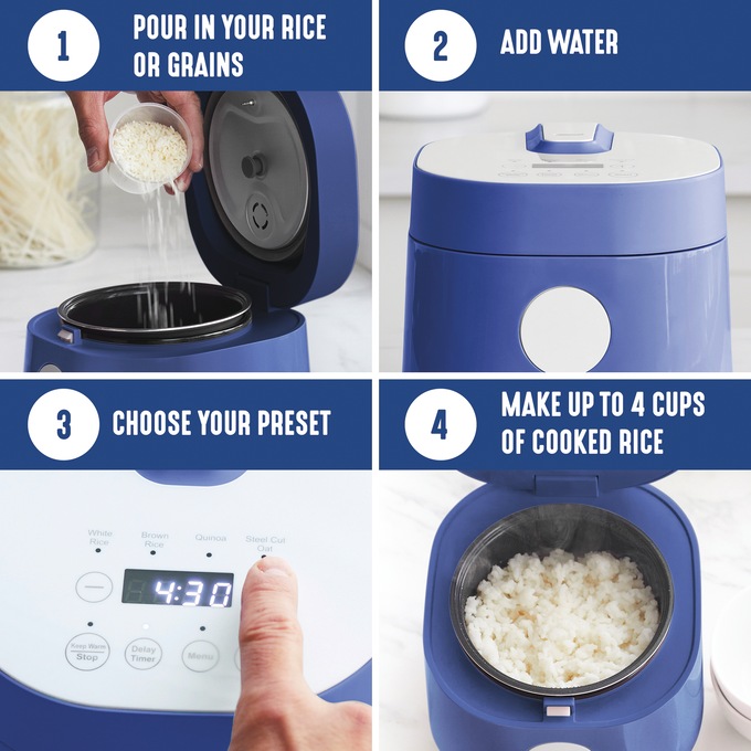 Greenlife 4-Cup Rice and Grains Cooker, Blue, large