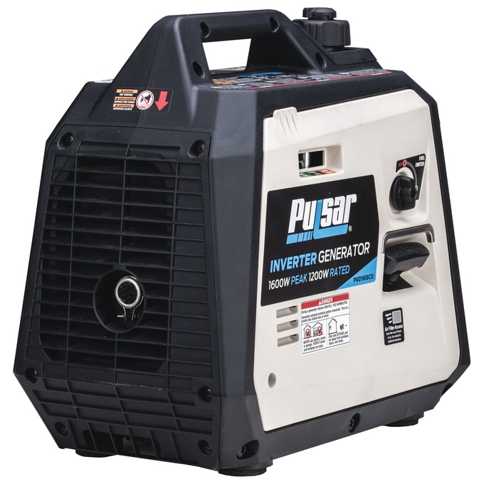 Pulsar 1600W/1200W Portable Gas Inverter Generator, Recoil Start with CO Alert, Black, large