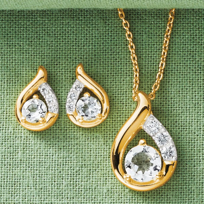 Gemstone Teardrop Pendant & Earring Set, , large