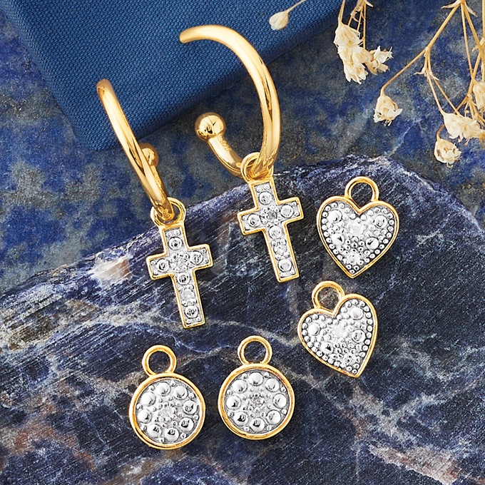 Diamond Hoop and 3 Charms Set, , large