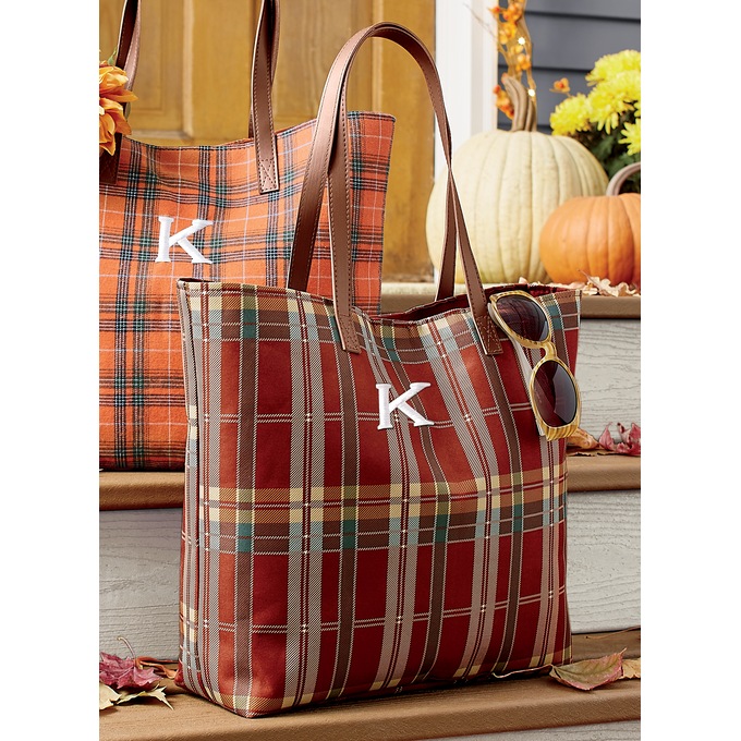 Personalized Harvest Plaid Tote, , large