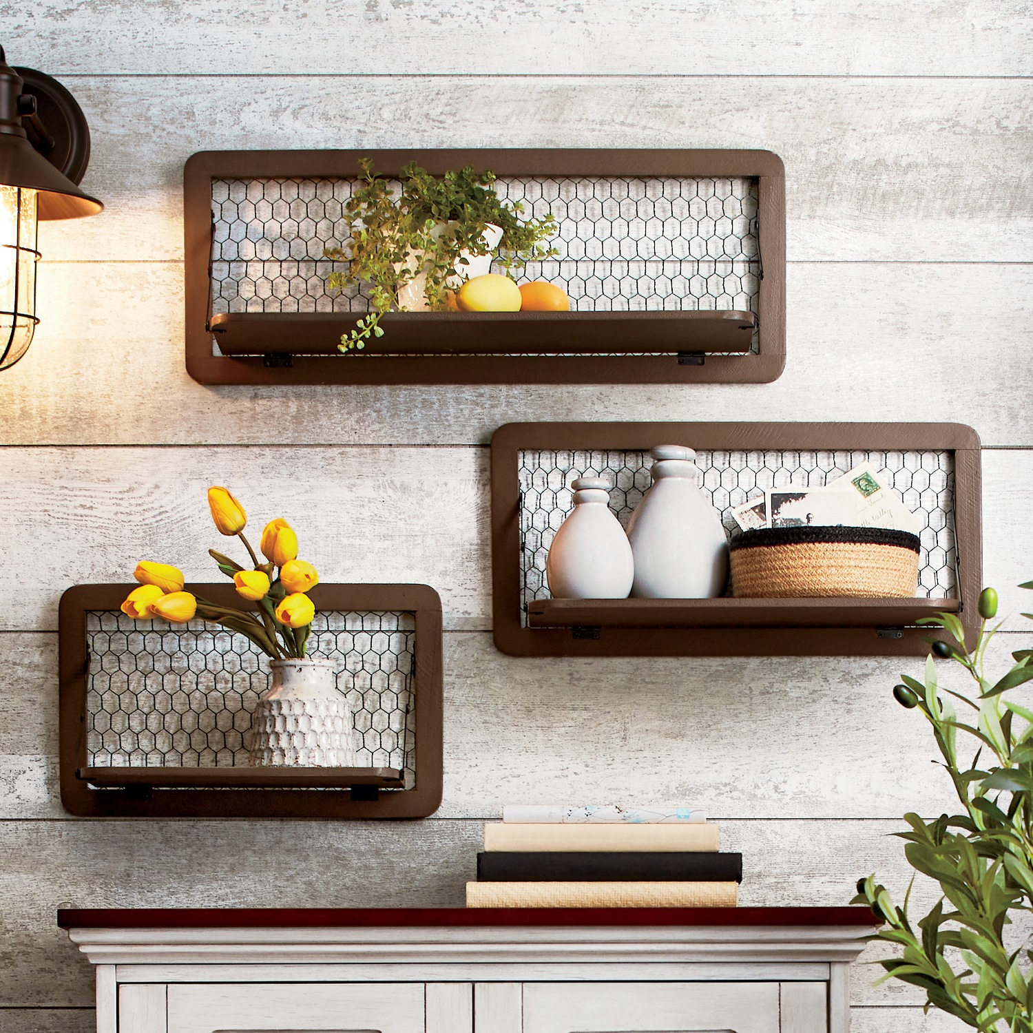 Set of 3 Chicken Wire Wall Shelves Montgomery Ward