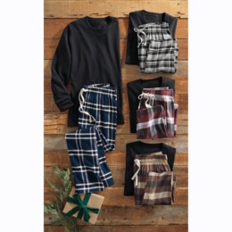Value2-Piece Men&#39;s PJ Set with Crew Top and Plaid Bottoms, , large