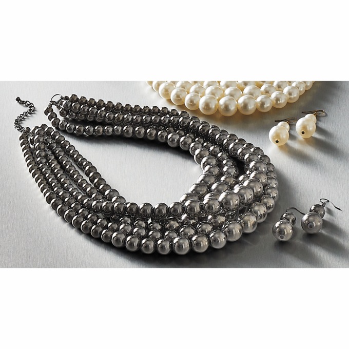 Multi-Strand Bead Necklace and Earring Set, , large